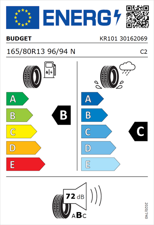 Tyre Label for Budget Budget 165/80R13 96/94N
