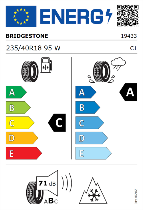 Tyre Label for Bridgestone Weather Control A005 EVO 235/40R18 95W