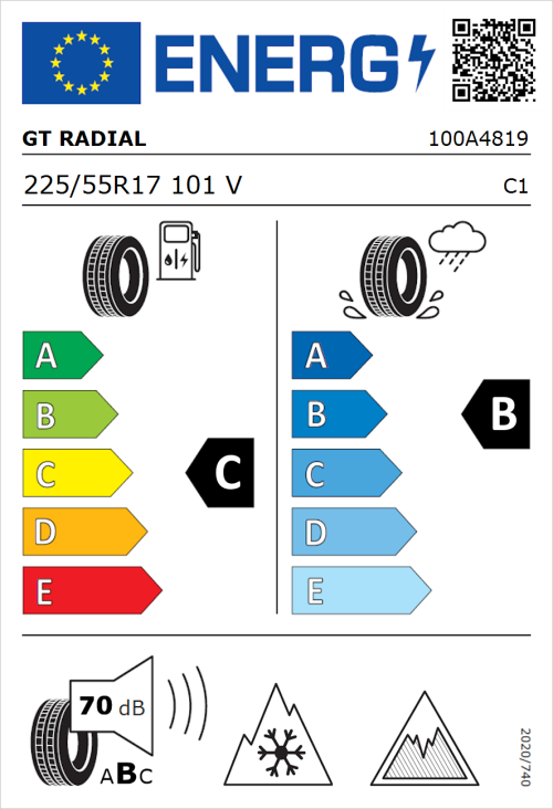Tyre Label for GT Radial WinterPro2 Sport 225/55R17 101V