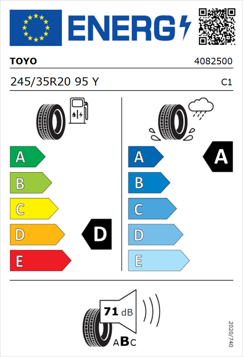Tyre Label for Toyo Proxes Sport 2 245/35R20 95Y