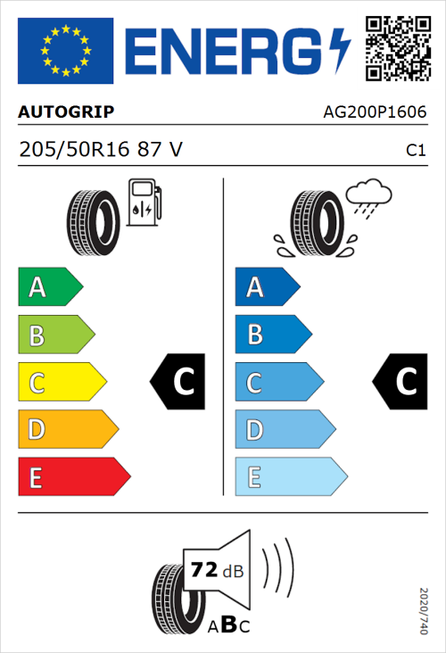 Tyre Label for Autogrip Grip 200 205/50R16 87V