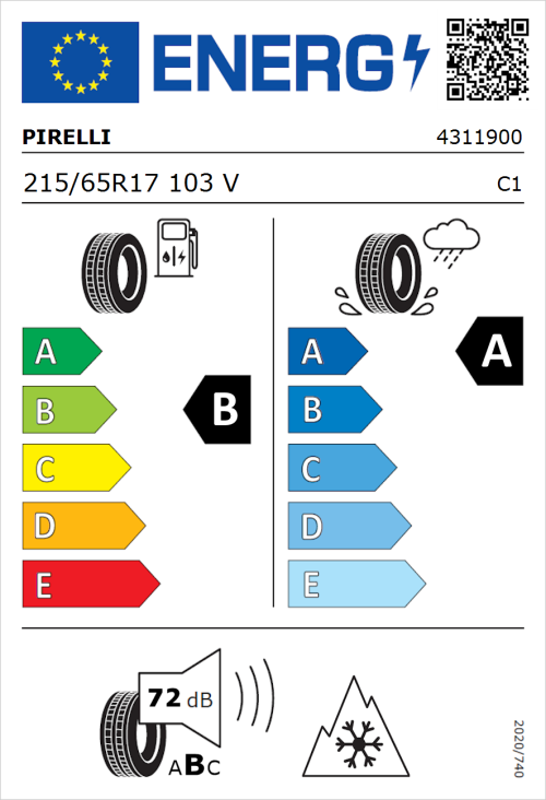 Tyre Label for Pirelli Cinturato All Season SF3 215/65R17 103V