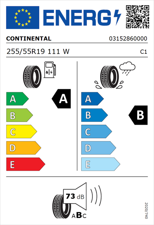 Tyre Label for Continental ContiSportContact 5 255/55R19 111W
