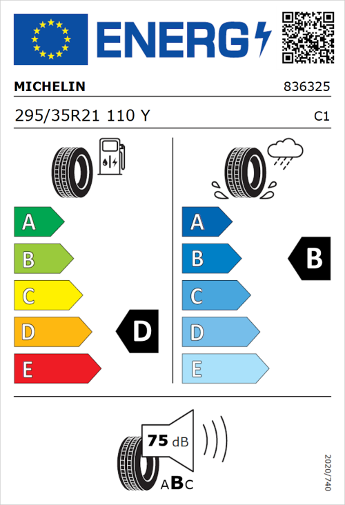 Tyre Label for Michelin Pilot Sport S5 295/35R21 110Y