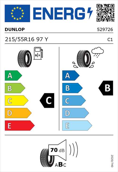 Tyre Label for Dunlop SP SportMaxx RT 215/55R16 97Y