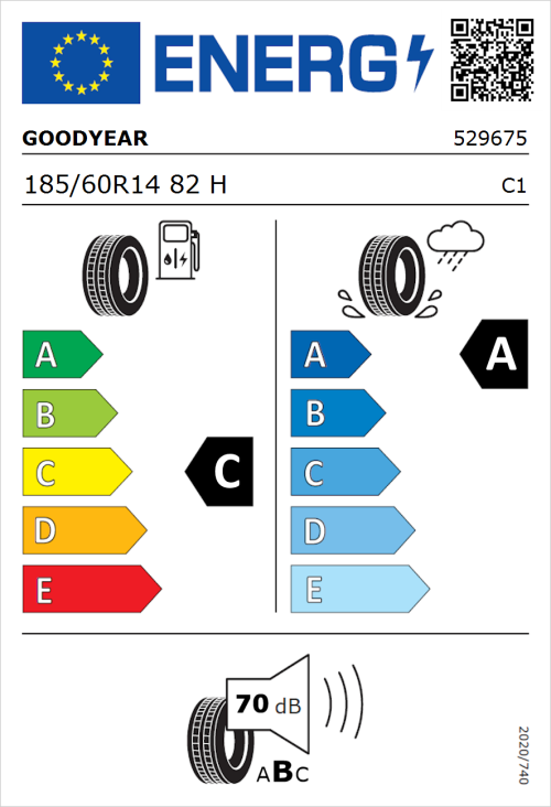 Tyre Label for Goodyear EfficientGrip Performance 185/60R14 82H