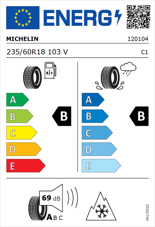 Tyre Label for Michelin CrossClimate SUV 235/60R18 103V