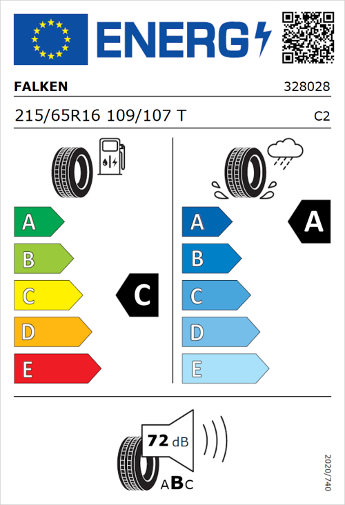 Tyre Label for Falken Linam VAN01 215/65R16 109/107T
